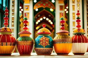 colorful islamic decorative jars. AI-Generated photo