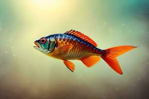 un pescado con brillante naranja y azul aletas generado por ai foto