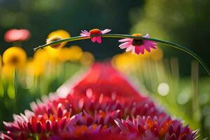 un flor es en el medio de un campo. generado por ai foto