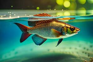 a fish swimming in the water with a bright background. AI-Generated photo