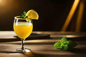 a glass of lemonade with a slice of lemon and mint. AI-Generated photo