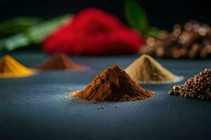 different spices and spices on a dark background. AI-Generated photo
