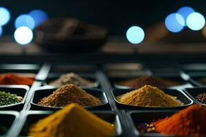 a variety of spices in a tray. AI-Generated photo