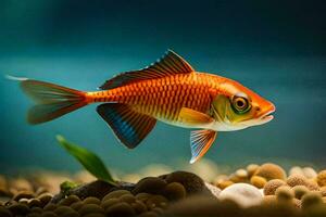 un pescado nadando en un acuario con grava. generado por ai foto