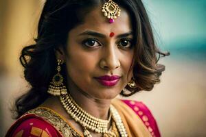 a beautiful indian woman wearing traditional jewelry. AI-Generated photo