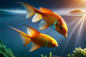 two goldfish swimming in the ocean. AI-Generated photo