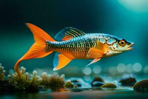 un pescado nadando en el agua con algas. generado por ai foto