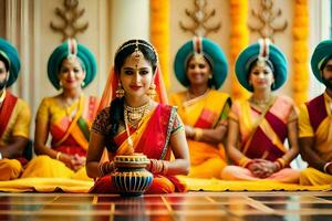 indio Boda fotografía en Delhi. generado por ai foto