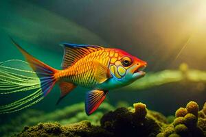 un vistoso pescado nadando en el océano. generado por ai foto