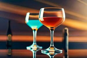 two glasses of wine on a table. AI-Generated photo