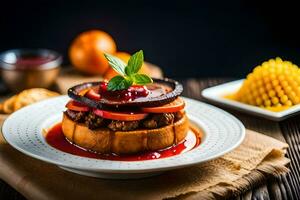 a plate of food with a sandwich on top of it. AI-Generated photo