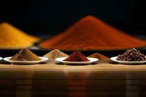 a variety of spices in bowls. AI-Generated photo