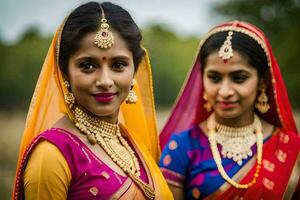 two women in traditional indian attire. AI-Generated photo