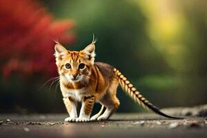 a small cat walking on the ground. AI-Generated photo