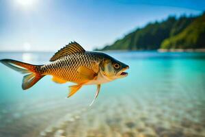 un pescado es nadando en el océano. generado por ai foto