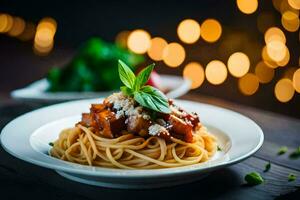 spaghetti with meat sauce and cheese on a plate. AI-Generated photo