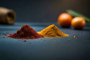 two different types of spices are shown on a table. AI-Generated photo