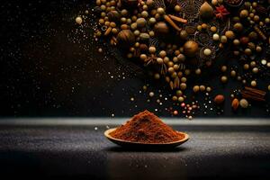 spices and spices in a bowl on a dark background. AI-Generated photo