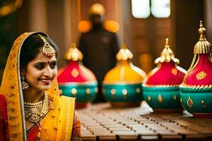 a beautiful bride in traditional indian attire. AI-Generated photo