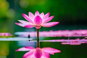 pink lotus flower in water with green leaves. AI-Generated photo