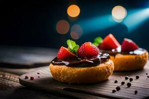 two small donuts with chocolate and strawberries. AI-Generated photo