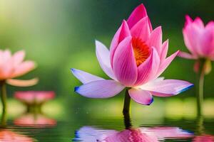 pink lotus flowers in the water. AI-Generated photo