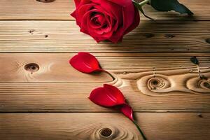 red rose on a wooden table. AI-Generated photo