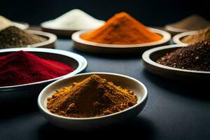 a variety of spices in bowls. AI-Generated photo