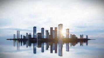 Architecture City and Sunlight Reflected in Ground,3d Rendering Background in Silhouette. photo