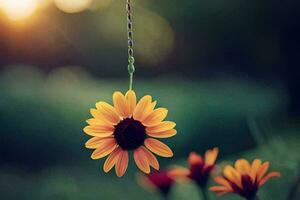 sunflower hanging from a string in the sun. AI-Generated photo