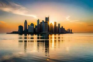 the city skyline in dubai at sunset. AI-Generated photo