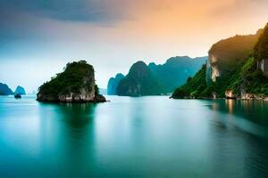 el hermosa paisaje de halong bahía. generado por ai foto