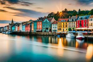 colorful buildings line the water in a city. AI-Generated photo