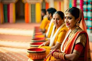 a bride and groom in traditional indian attire. AI-Generated photo