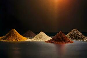 various spices and spices on a black background. AI-Generated photo