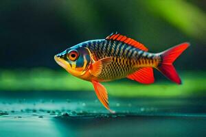 a fish with red and black stripes is swimming in the water. AI-Generated photo