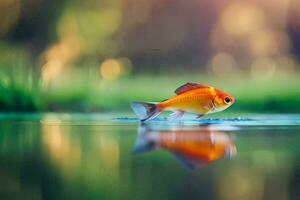 a small fish is floating in the water. AI-Generated photo