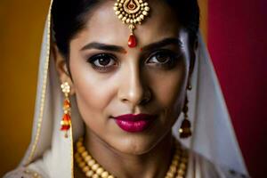 an indian woman wearing traditional jewelry. AI-Generated photo