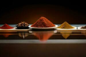 a collection of spices on a table. AI-Generated photo