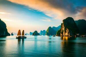 the sunset over halong bay. AI-Generated photo