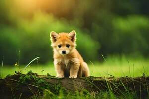 photo wallpaper the sun, grass, puppy, puppy, puppy, puppy, puppy, puppy,. AI-Generated