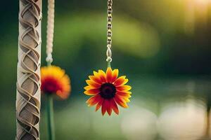 sunflower hanging from a rope. AI-Generated photo