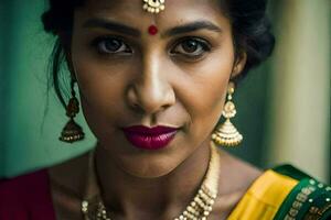 un mujer vistiendo tradicional joyería y joyas. generado por ai foto