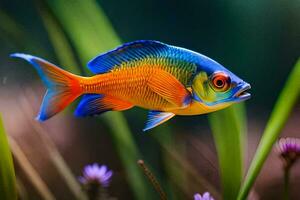 a colorful fish swimming in the water. AI-Generated photo