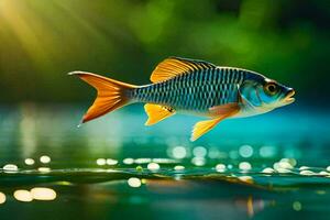 pescado nadando en el agua con luz de sol brillante en él. generado por ai foto