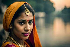 a beautiful indian woman in traditional attire. AI-Generated photo