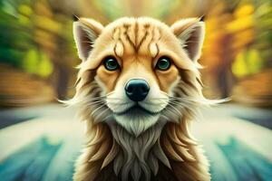 a digital painting of a fox with big eyes. AI-Generated photo