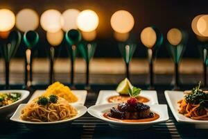 a table with different dishes of food. AI-Generated photo