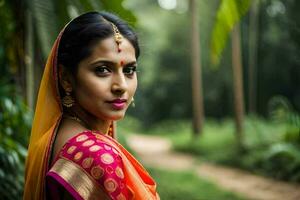 a beautiful indian woman in a sari. AI-Generated photo