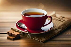 a cup of tea on a wooden table. AI-Generated photo